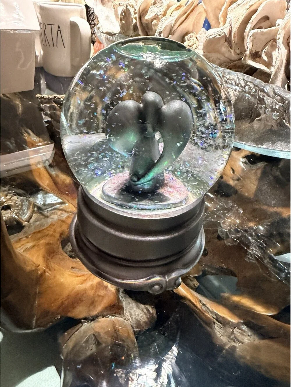 Musical Angel Snow Globe Glass Waterball, Battery Powered AA, Silver Base